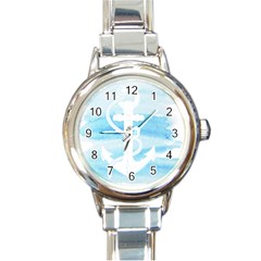 Anchor Watercolor Painting Blue Round Italian Charm Watch by Sudhe