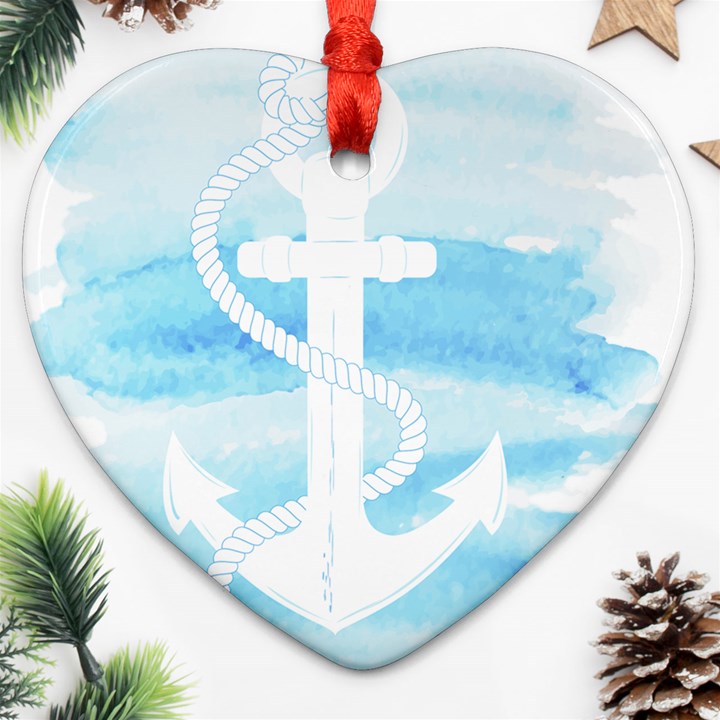 Anchor Watercolor Painting Blue Ornament (Heart)