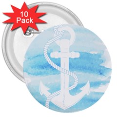 Anchor Watercolor Painting Blue 3  Buttons (10 Pack)  by Sudhe