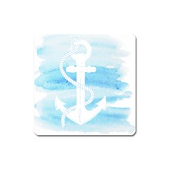 Anchor Watercolor Painting Blue Square Magnet by Sudhe