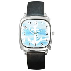 Anchor Watercolor Painting Blue Square Metal Watch by Sudhe