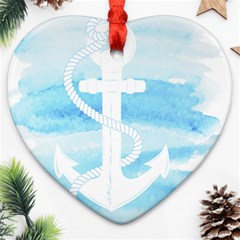 Anchor Watercolor Painting Blue Heart Ornament (two Sides) by Sudhe