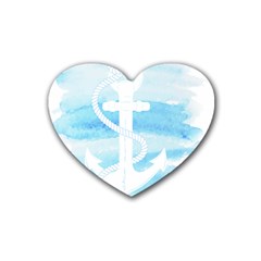 Anchor Watercolor Painting Blue Heart Coaster (4 Pack)  by Sudhe