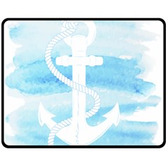 Anchor Watercolor Painting Blue Fleece Blanket (medium)  by Sudhe