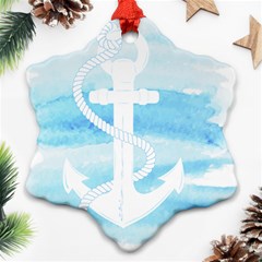 Anchor Watercolor Painting Blue Snowflake Ornament (two Sides) by Sudhe