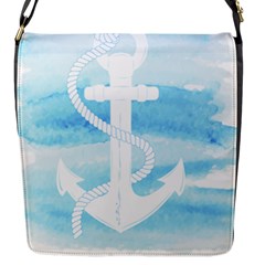 Anchor Watercolor Painting Blue Flap Closure Messenger Bag (s) by Sudhe