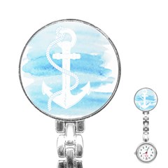 Anchor Watercolor Painting Blue Stainless Steel Nurses Watch by Sudhe