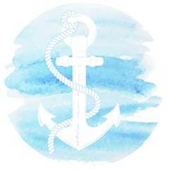 Anchor Watercolor Painting Blue Wooden Puzzle Round