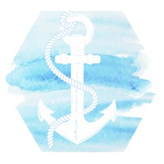 Anchor Watercolor Painting Blue Wooden Puzzle Hexagon by Sudhe