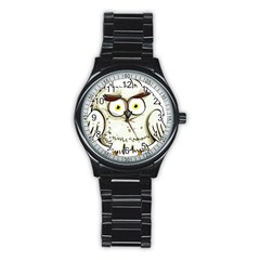 Owl Bird Eyes Cartoon Good Stainless Steel Round Watch by Sudhe