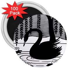 Vintage Swan Bird Nature Water 3  Magnets (100 Pack) by Sudhe