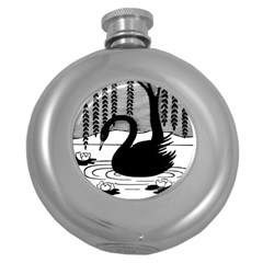 Vintage Swan Bird Nature Water Round Hip Flask (5 Oz) by Sudhe