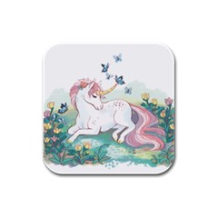 Illustration Vector Unique Unicorn Rubber Square Coaster (4 Pack)  by Sudhe