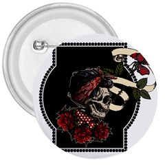 Skull Rose Fantasy Dark Flowers 3  Buttons by Sudhe