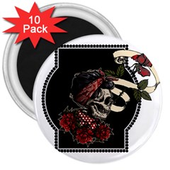 Skull Rose Fantasy Dark Flowers 3  Magnets (10 Pack)  by Sudhe