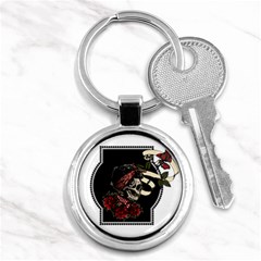 Skull Rose Fantasy Dark Flowers Key Chain (round) by Sudhe