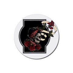 Skull Rose Fantasy Dark Flowers Rubber Round Coaster (4 Pack)  by Sudhe