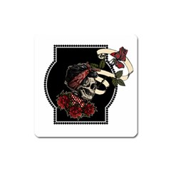 Skull Rose Fantasy Dark Flowers Square Magnet by Sudhe