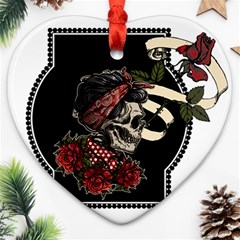 Skull Rose Fantasy Dark Flowers Heart Ornament (two Sides) by Sudhe