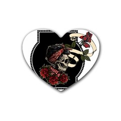 Skull Rose Fantasy Dark Flowers Rubber Coaster (heart)  by Sudhe