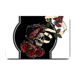 Skull Rose Fantasy Dark Flowers Small Doormat  by Sudhe