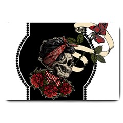 Skull Rose Fantasy Dark Flowers Large Doormat  by Sudhe