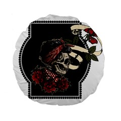 Skull Rose Fantasy Dark Flowers Standard 15  Premium Round Cushions by Sudhe