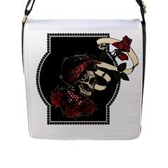 Skull Rose Fantasy Dark Flowers Flap Closure Messenger Bag (l) by Sudhe