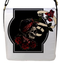 Skull Rose Fantasy Dark Flowers Flap Closure Messenger Bag (s) by Sudhe