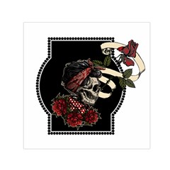 Skull Rose Fantasy Dark Flowers Small Satin Scarf (square) by Sudhe