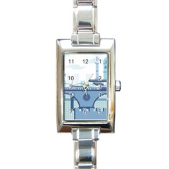 Blue City Building Fantasy Rectangle Italian Charm Watch by Sudhe