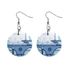 Blue City Building Fantasy Mini Button Earrings by Sudhe