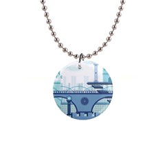 Blue City Building Fantasy 1  Button Necklace by Sudhe