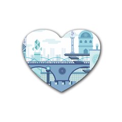 Blue City Building Fantasy Rubber Coaster (heart)  by Sudhe