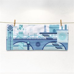 Blue City Building Fantasy Hand Towel by Sudhe