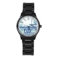 Blue City Building Fantasy Stainless Steel Round Watch by Sudhe