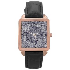 Flowers mandala Rose Gold Leather Watch 