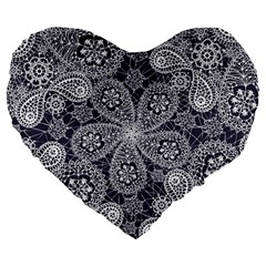 Flowers mandala Large 19  Premium Flano Heart Shape Cushions