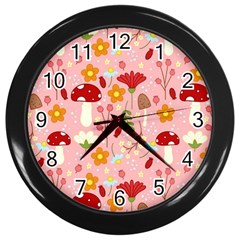 Floral Surface Pattern Design Wall Clock (black) by Sudhe