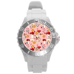 Floral Surface Pattern Design Round Plastic Sport Watch (l) by Sudhe