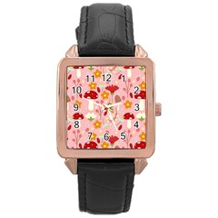 Floral Surface Pattern Design Rose Gold Leather Watch  by Sudhe