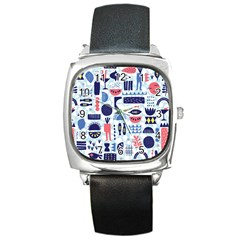 Vector Illustrated Pattern Design Square Metal Watch by Sudhe