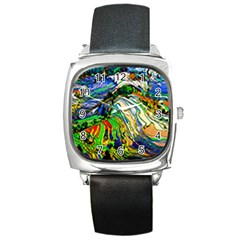 Artistic Nature Painting Square Metal Watch by Sudhe