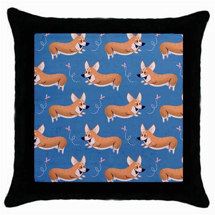 Corgi Patterns Throw Pillow Case (Black)