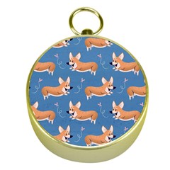 Corgi Patterns Gold Compasses by Sudhe