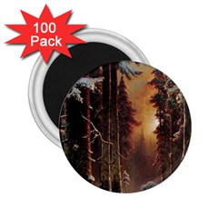 Sunset In The Frozen Winter Forest 2 25  Magnets (100 Pack) 