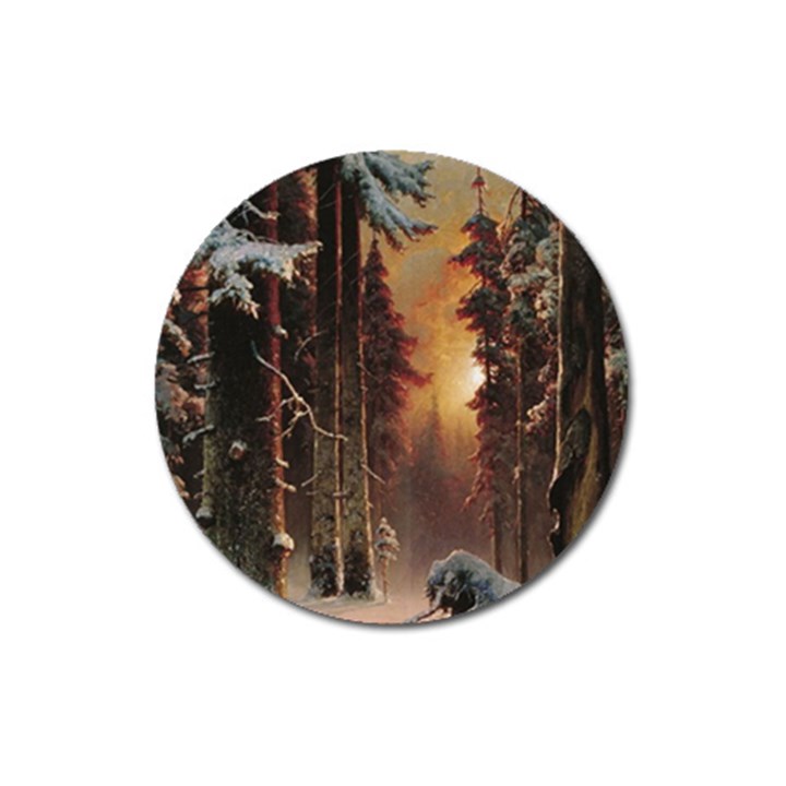 Sunset In The Frozen Winter Forest Magnet 3  (Round)