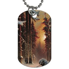 Sunset In The Frozen Winter Forest Dog Tag (two Sides) by Sudhe