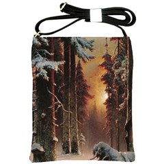 Sunset In The Frozen Winter Forest Shoulder Sling Bag by Sudhe