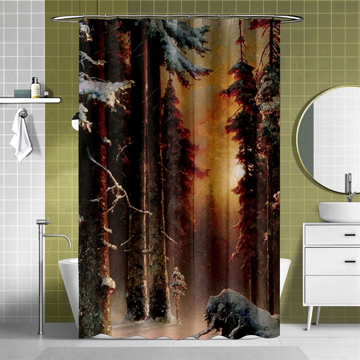 Sunset In The Frozen Winter Forest Shower Curtain 48  x 72  (Small) 